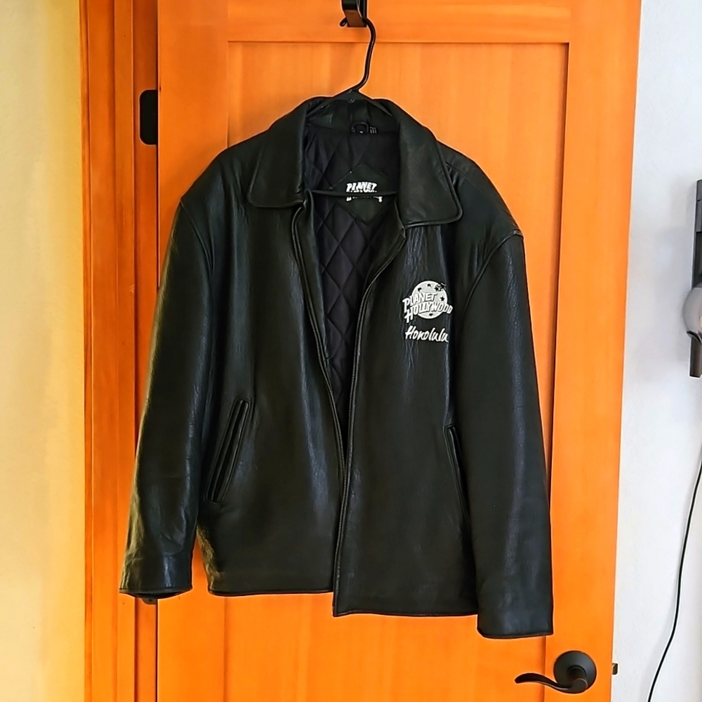 Black Leather Planet Hollywood Honolulu Jacket